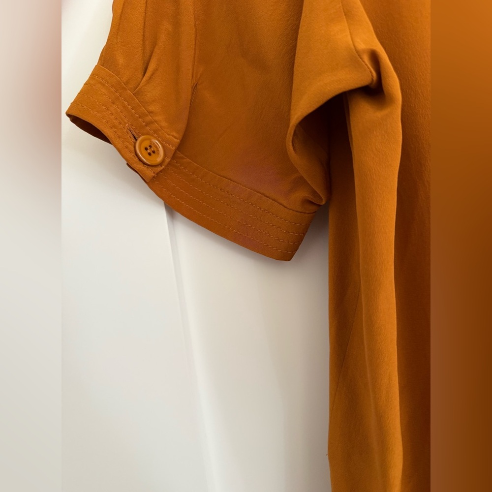 Sonia by Sonia Rykiel burnt orange short sleeve silk dress w/ ruffle collar - Picture 7 of 10